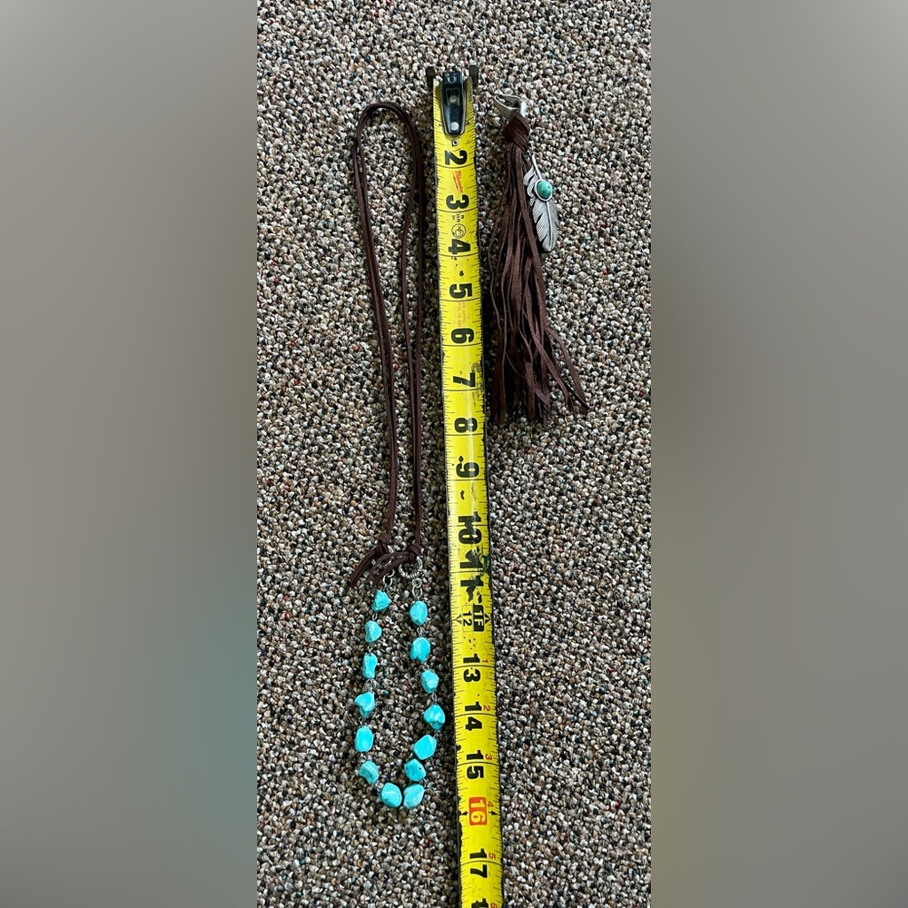 Turquoise Beaded Necklace with Feather Pendant - Picture 3 of 6